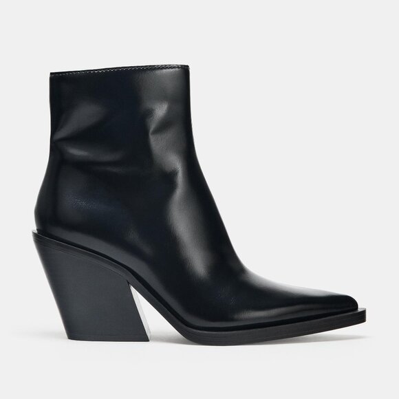 ZARA COWBOY HEELED LEATHER ANKLE BOOTS - Picture 1 of 6